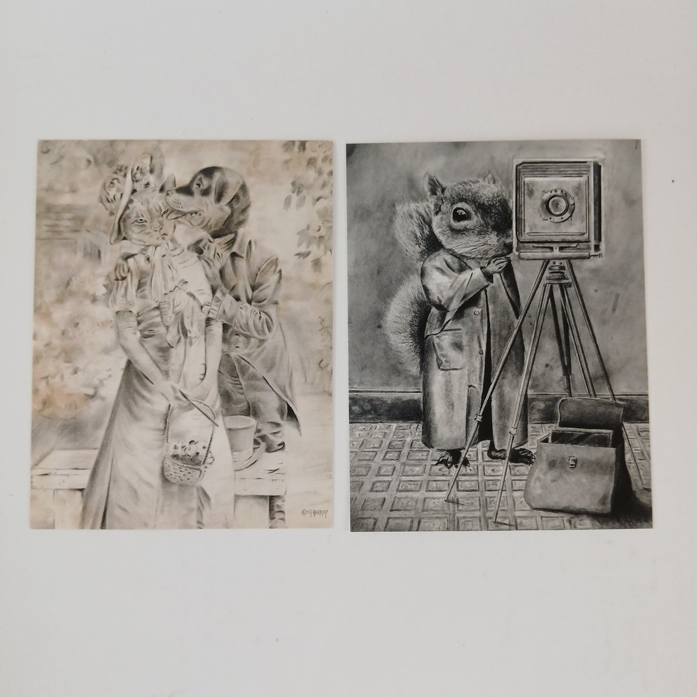 2 Victorian Vintage Style Animal Postcards  By Artist Keith Harrop